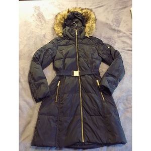 Michael Kors down mid length puffer in navy, XS